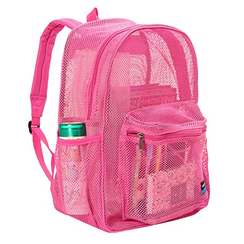 K-Cliffs Heavy Duty Mesh Backpack Quality Classic Student Net Bookbag Durable See Through Simple Netting Daypack Deluxe Basic School Bag Hot Pink - color: Hot Pink