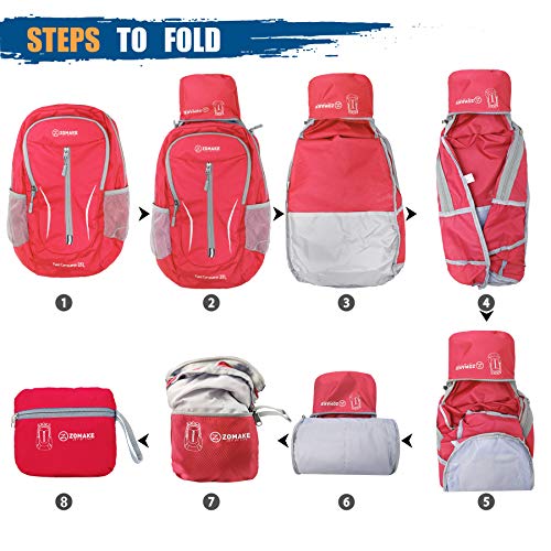 ZOMAKE Ultra Lightweight Packable Backpack 25L, Foldable Hiking Backpacks Water Resistant Small Folding Daypack for Travel(Bright Red) - color: Bright Red