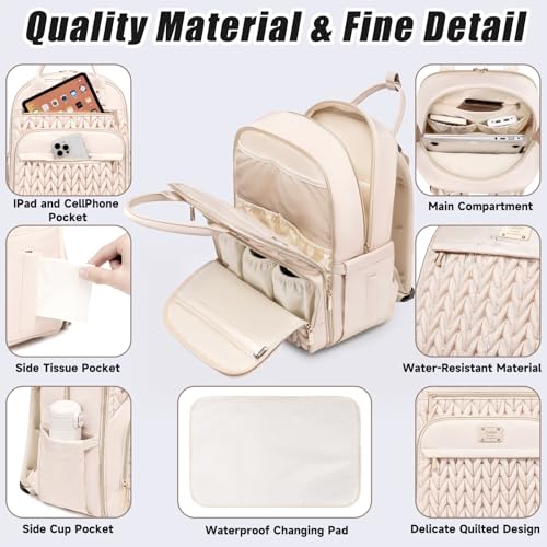 Tealari Diaper Bag Backpack,Stylish Baby Diaper Bag,Waterproof Travel Diaper Backpacks Baby Bags with Changing Pad,Stroller Straps,Insulated Pockets (Beige) - color: Beige