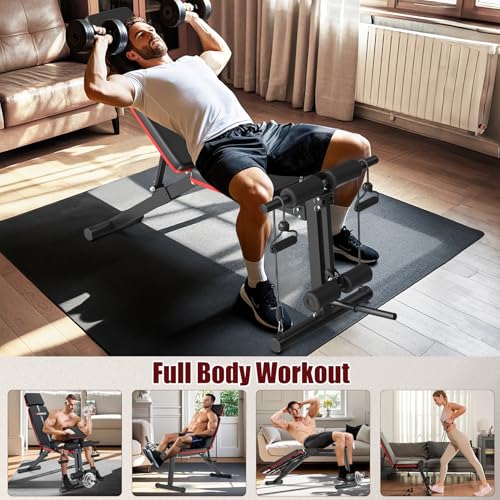 XDDIAS Adjustable Weight Bench, Workout Bench with Leg Extension and Preacher Curl Pad, Weight Bench for Home Gym, Foldable Exercise Bench, Quick Adjustment Incline Bench Press - color: Black A