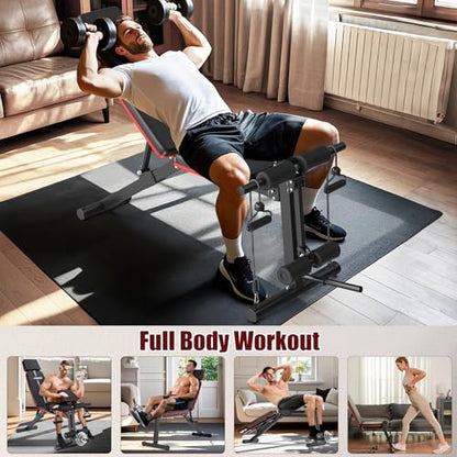 XDDIAS Adjustable Weight Bench, Workout Bench with Leg Extension and Preacher Curl Pad, Weight Bench for Home Gym, Foldable Exercise Bench, Quick Adjustment Incline Bench Press - color: Black A