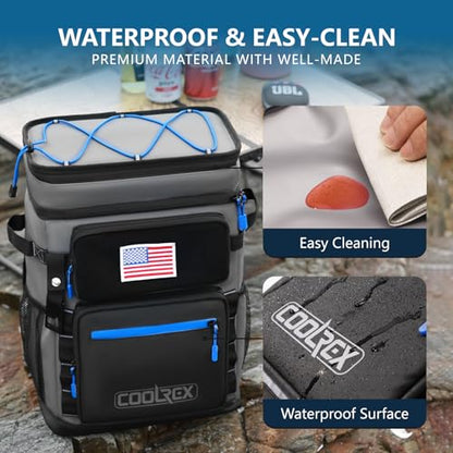 Large Backpack Cooler 36 Can Cooler Backpack with 2 Insulated Compartments Leak Proof Waterproof Travel Backpack, Camping Beach Picnic Lunch Thermal Bag for Women and Men - color: Gray