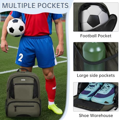 GMAK Soccer Backpack for Youth, Soccer Bag with Ball/Shoe Compartment for Football/Basketball/VB, Lightweight Training Pack - color: Grey