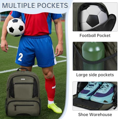 GMAK Soccer Backpack for Youth, Soccer Bag with Ball/Shoe Compartment for Football/Basketball/VB, Lightweight Training Pack - color: Grey