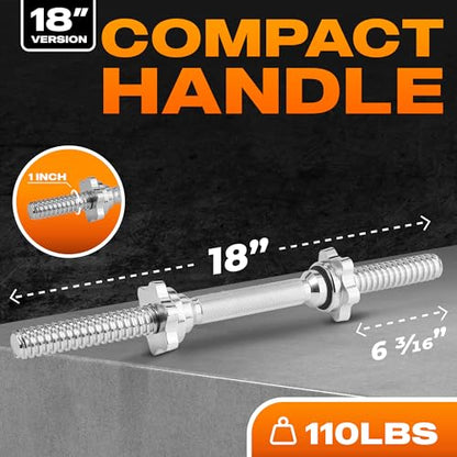 Yes4All Threaded Dumbbell Handles, Adjustable Dumbbell Bar Pair, 14/16/18/24-Inch Sizes, Fits 1" or 1.15" Plates, Non-Slip Grip, Secure Star-Lock Collars - color: 18" - Chrome - Silver, size: 1 inch