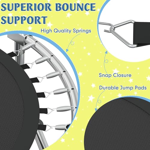 Trampoline for Kids, 55" Indoor & Outdoor Toddler Trampoline, Anti-Rollover Bottom Kids Toys with Adjustable Gymnastics Bars, Toddler Swing, Basketball Hoop - color: Yellow