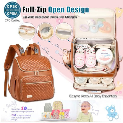 Weitars Diaper Bag Backpack Leather Baby Diaper Bag with Changing Pad Travel Diaper Backpack,Baby Bag for Mom,Stroller Straps,5 Insulated Pockets (Brown Leather) - color: Brown Leather