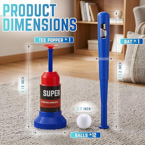 KAK Baseball Training Tee Ball Popper, Pop Up Baseball Trainer with Baseball Bat & 2 Practice Balls, Hitting Tee for Perfect Swings, Batting Practice Equipment Indoor Outdoor, No Pitcher Required