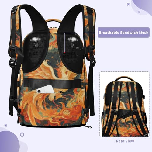 Travel Backpack with Shoe Compartment, 20L Large Capacity Laptop Backpack for Men Women, Phoenix Pattern Daypack for Traveling Hiking Carry On