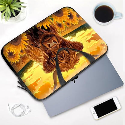14 15 15.4 15.6 inch Laptop Handle Bag Computer Bag, Pouch Holder Notebook Sleeve Cover Soft Case Compatible for Dell,Lenovo,Toshiba HP, Asus Notebook-Sunflower Highland Cow - color: Sunflower Highland Cow