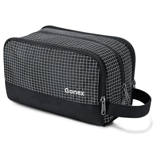 Gonex Travel Toiletry Bag Nylon, Shaving Bag Toiletry Organizer Check Patten (Black) - color: Check Patten (Black)