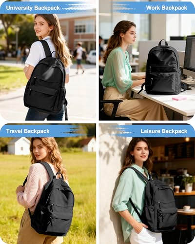 VGCUB Black School Backpacks Travel Book Bag Waterproof Work Light Aesthetic College Backpack for School Girls Boys Teens Mochilas Escolares Para Niñas Casual Daypack for Women Men