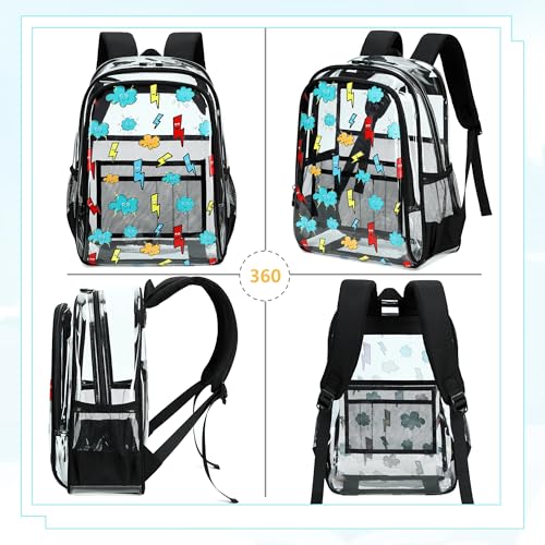 AO ALI VICTORY Clear Backpack for School,PVC Transparent Kids Bookbag for Girls Boys Cute Toddler Back Pack Kindergarten Elementary Schoolbag Stadium Approved See Through Backpacks,Black Lightning - color: Black Lightning
