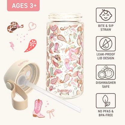 Bentgo Kids Water Bottle - Leak-Proof, Durable Tritan PFAS- & BPA-Free 15 fl oz, Kids/Toddlers Ages 3+ for School & Sports; Bite & Sip Spout, Carrying Handle, Dishwasher Safe (NEW Cowgirl Dreams) - color: Cowgirl Dreams
