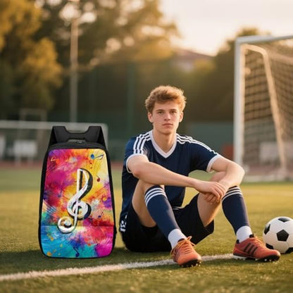 18.5in Basketball Backpack Basketball Bag with Shoe Compartment & Ball Holder, Waterproof Bag for Soccer Volleyball - color: Colorful Music Note Print