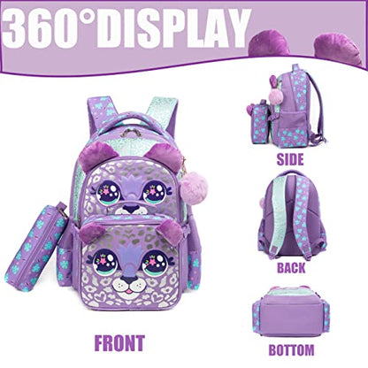 Kids Backpacks for Girls School Bag with Lunch Box School Backpack for Girls Set Cute Bookbag for Kindergarten - color: Purple