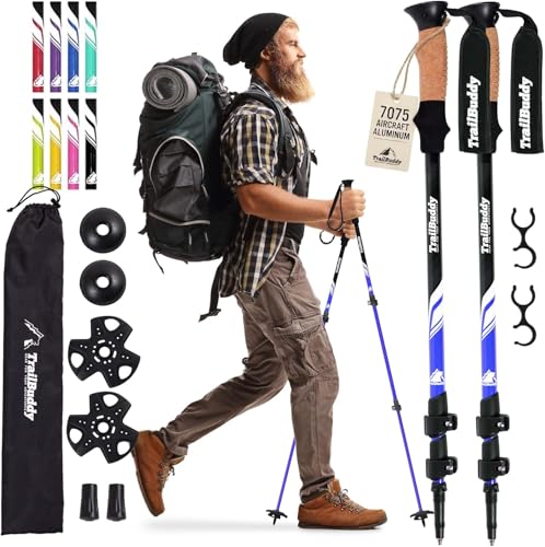 TrailBuddy Trekking Poles – Lightweight 7075 Aluminum Hiking Poles for Women, Men & Seniors – Collapsible Walking Sticks for Travel, Trails & Balance - color: Blue Lake, size: Collapsible
