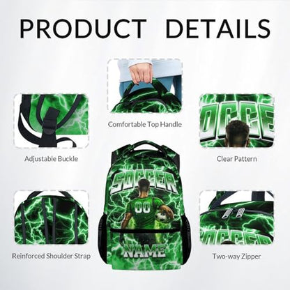 UNIKITTY Boys Soccer Backpack Set, Custom School Backpack with Lunch Box & Pencil Case; 17 Inch Large Capacity Soccer Bookbag, Water Resistant for Kids Teens Elementary & Middle School - color: Green