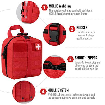 LIVANS 1000D First Aid Bag Empty Medical Ifak Pouch Molle EMT Pouches Rip-Away Tactical Military Trauma Emergency Medic Bag - color: Red(7.1"l X 3.5"w X 8"h)