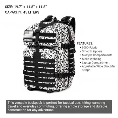 45L Military Tactical Backpack for Men & Women Bug Out Bag Assault pack Molle Daypack Hiking Trekking Rucksack (Leopard print) - color: Leopard Print