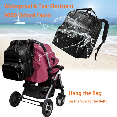 Astro alan Baby Diaper Bag Backpack with Changing Station, Waterproof Large Capacity Diaper Bag for Moms and Dads, Plant-Based Leather with USB Charging Port, Baby Gift for New Parents, Black - color: Vegan Leather Black