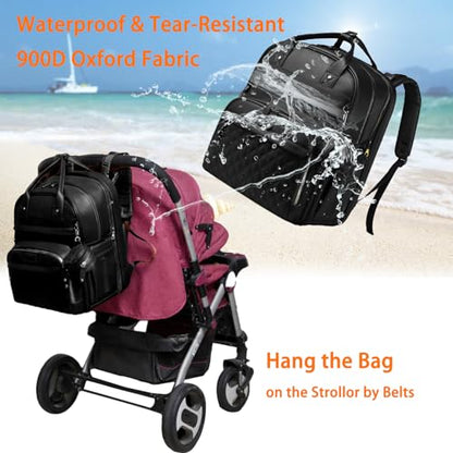 Astro alan Baby Diaper Bag Backpack with Changing Station, Waterproof Large Capacity Diaper Bag for Moms and Dads, Plant-Based Leather with USB Charging Port, Baby Gift for New Parents, Black - color: Vegan Leather Black