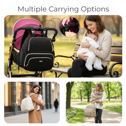 MAPLELILY Large Diaper Bag Backpack, Stylish Baby Travel Diaper Bag, Khaki | Waterproof lightweight maternity hospital backpack. With changing pad, stroller straps, insulated pocket. Mom, dad, toddler - color: Brown Taupe