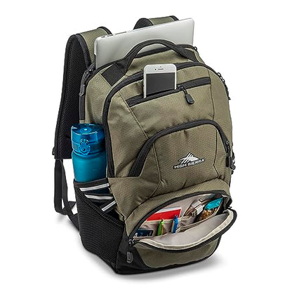 High Sierra Swoop Backpack, Lightweight Bookbag, Large Main Compartment + External Accessory Pockets, Separate Laptop Pocket, Dual Water Bottle Pockets, Fits most 17” Laptops, 30L Capacity, Olive - color: Olive