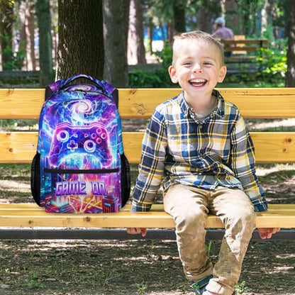 Kids Backpack Boys, 17 Inch Gaming School Bag for Children; Large Capacity Game Controller Bookbag with Internal Organizer Pockets for Elementary and Middle School - color: Dark Purple