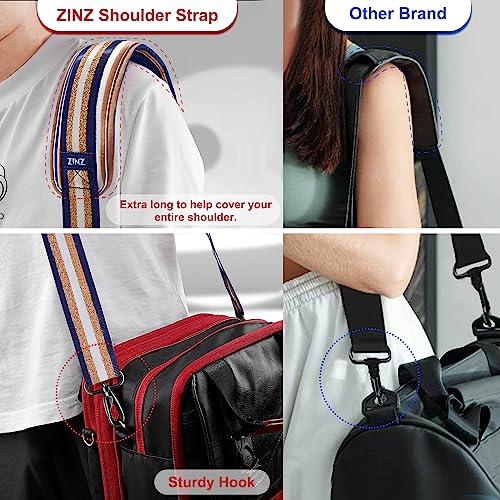 ZINZ 74" Shoulder Strap with Fixed Pad and Dual Balanced Buckles，Blue Gold Jacquard - color: Blue Gold Jacquard