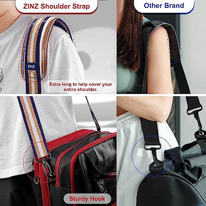 ZINZ 74" Shoulder Strap with Fixed Pad and Dual Balanced Buckles，Blue Gold Jacquard - color: Blue Gold Jacquard
