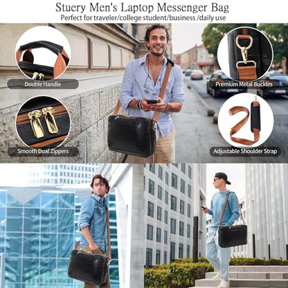 Stuery Faux Leather Messenger Bag for Men 17-17.3 Inch: Laptop Bag Briefcase Computer Handbags Shoulder Crossbody Bag with Padded Laptop Sleeve for Work College Travel, Black Brown - color: Pu Black Brown
