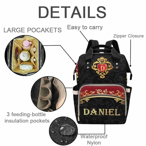 Newcos Personalized Diaper Bag Backpack with Name, Custom Monogram Backpacks Travel Mommy Bag, Customized Diaper Bags with Water Bottle for Newborn Baby Mom Dad Women Men Nursing Bag Birthday Black - color: Patten 11