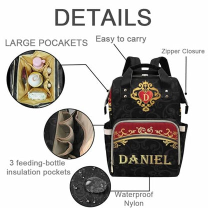 Newcos Personalized Diaper Bag Backpack with Name, Custom Monogram Backpacks Travel Mommy Bag, Customized Diaper Bags with Water Bottle for Newborn Baby Mom Dad Women Men Nursing Bag Birthday Black - color: Patten 11