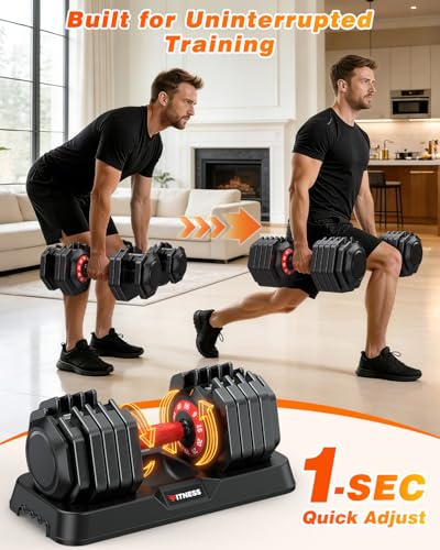 XDDIAS Adjustable Dumbbells Set of 2 for Strength Training, One-Hand Quick Adjust, 25/55/80/90 lbs Options, Anti-Slip Grip Handle, Compact Home Gym Weights for Men Women - color: Plus 10-Level 55LB Pair