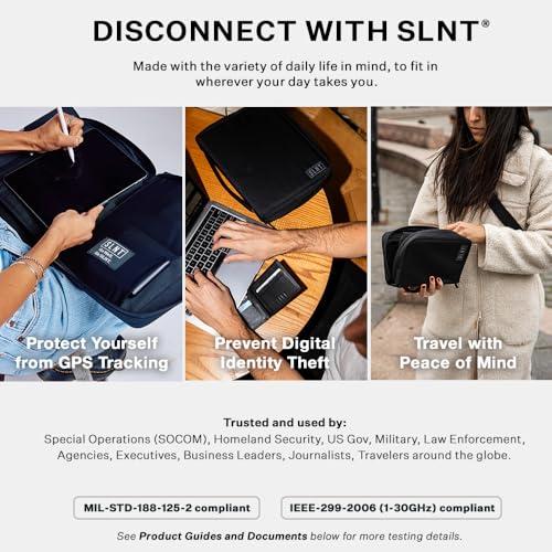 SLNT Essentials Tech Organizer with Faraday Tablet Sleeve & RFID-blocking Pocket - Signal-shielding Storage Case for Tablet & Accessories, Passport, Credit Cards - Lockable D-ring, Water-resistant - style: Tablet Organizer