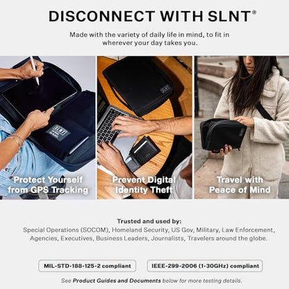 SLNT Essentials Tech Organizer with Faraday Tablet Sleeve & RFID-blocking Pocket - Signal-shielding Storage Case for Tablet & Accessories, Passport, Credit Cards - Lockable D-ring, Water-resistant - style: Tablet Organizer