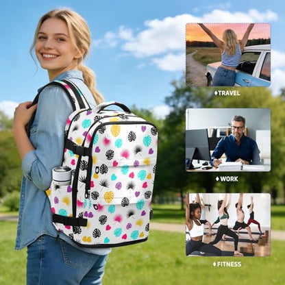 Travel Backpack with Shoe Compartment, 20L Large Capacity Laptop Backpack for Men Women, Colorful Tropical Leaves Daypack for Traveling Hiking Carry On