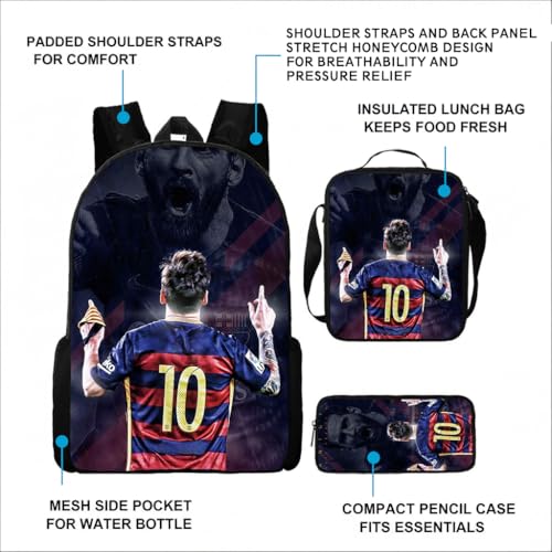 3 in 1 Soccer Star Print Backpack 17'' Large-Capacity Set 17'' Large-Capacity Set With a Fashionable and Personalized Style is Exquisitely Designed and Widely Applicable, Making it an Ideal Choice