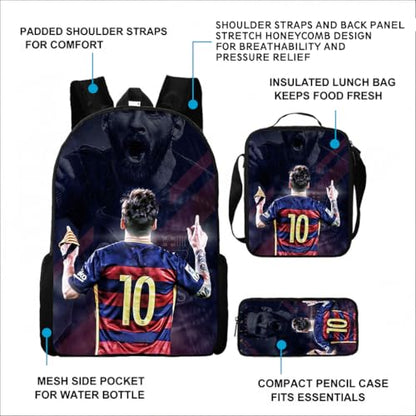 3 in 1 Soccer Star Print Backpack 17'' Large-Capacity Set 17'' Large-Capacity Set With a Fashionable and Personalized Style is Exquisitely Designed and Widely Applicable, Making it an Ideal Choice
