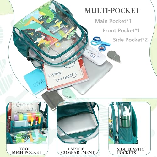 AO ALI VICTORY Clear Backpack for School,PVC Transparent Kids Bookbag for Girls Boys Cute Toddler Back Pack Kindergarten Elementary Schoolbag Stadium Approved See Through Backpacks,Green Dinosaur - color: Green Dinosaur