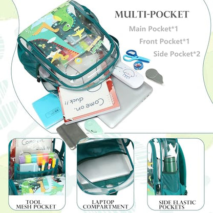 AO ALI VICTORY Clear Backpack for School,PVC Transparent Kids Bookbag for Girls Boys Cute Toddler Back Pack Kindergarten Elementary Schoolbag Stadium Approved See Through Backpacks,Green Dinosaur - color: Green Dinosaur