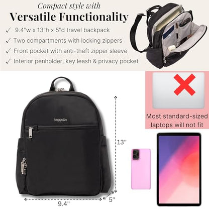 Securtex Anti-Theft Getaway Backpack - 9.4"x13"x5" Travel Safe Bag w/Locking Zippers, Slash-Resistant, RFID - color: Black