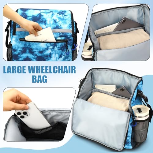 ZHCHG Wheelchair Bags, Wheelchair Backpack with Cup Holder, Wheelchair Bags to Hang on Back, Electric Wheel Chair Accessories, Large Storage Bag for Walker Rollator- Cyan - style: Cyan