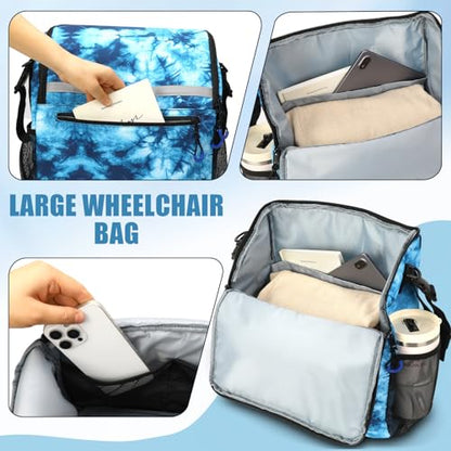 ZHCHG Wheelchair Bags, Wheelchair Backpack with Cup Holder, Wheelchair Bags to Hang on Back, Electric Wheel Chair Accessories, Large Storage Bag for Walker Rollator- Cyan - style: Cyan