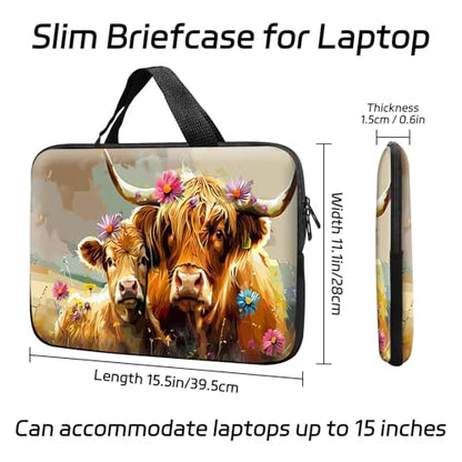 14 15 15.4 15.6 inch Laptop Handle Bag Computer Bag, Pouch Holder Notebook Sleeve Cover Soft Case Compatible for Dell,Lenovo,Toshiba HP, Asus Notebook-Art Highland Cow - color: Art Highland Cow