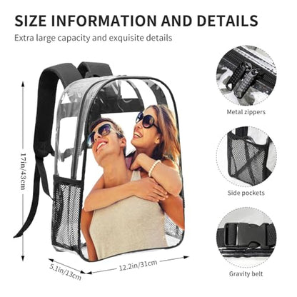 Custom Clear Backpack, Personalized Transparent Backpack, Add Your Own Logo Text Photo, Customized See Through Bag for Stadium Sport Travel Camping 17in - color: Style 1