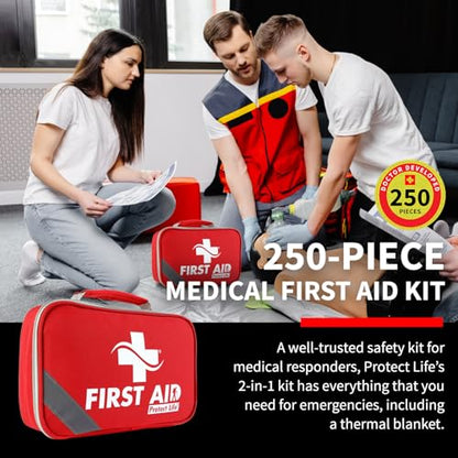 Protect Life Survival First Aid Kit for Home/Business, Camping Survival Kits | Mini Travel First Aid Kit | Camping Equipment | Small Kits for Car | Outdoor Emergency Survivals Pack - 250pcs - size: 250 Pieces Kit (Home)