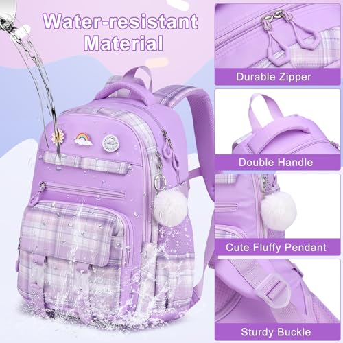 MOMUVO Girls Backpack with Lunch Box, Backpacks for Teen Girls, Backpack and Lunch Box Set - color: Purple Sets