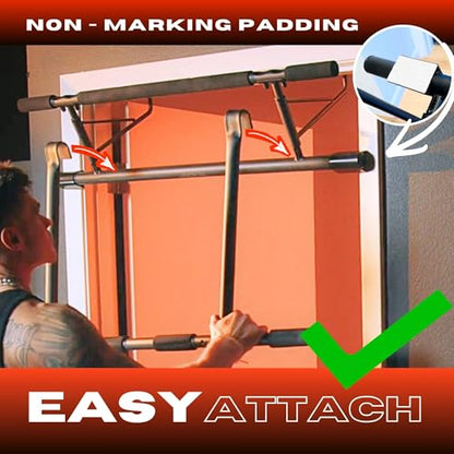 JACKAL Door Pullup Bar and Dip Bar Station - Multi Grip, Removable Dip Bars, Rigid NO WOBBLE, Easy Folding Storage, No Screws, Dip Station and Pull-up Bar for Doorway, Collapsible Dip Station, No Door Damage, High Weight Capacity, Foldable Bodyweight Work